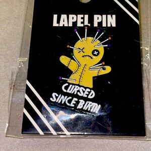 Cursed Since Birth Voodoo Doll Enamel Pin. NIP